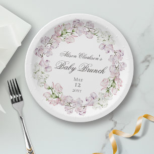 Sweet Pea flower Baby brunch elegant Round  Paper Plates