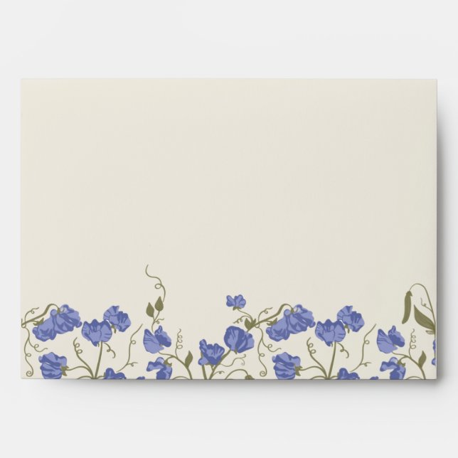 Sweet Pea Flower Wedding Envelope Cream (Front)