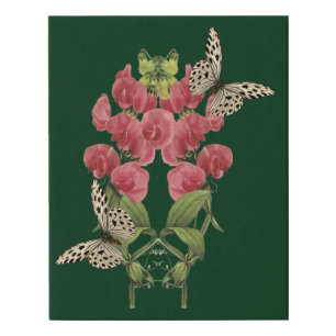 Sweet Pea Flowers And Butterflies Faux Canvas Print