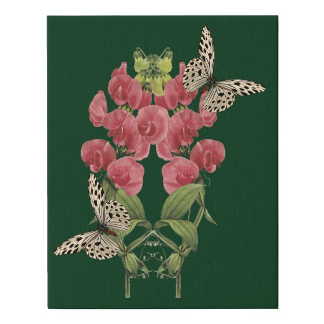 Sweet Pea Flowers And Butterflies    Faux Canvas Print (Front)