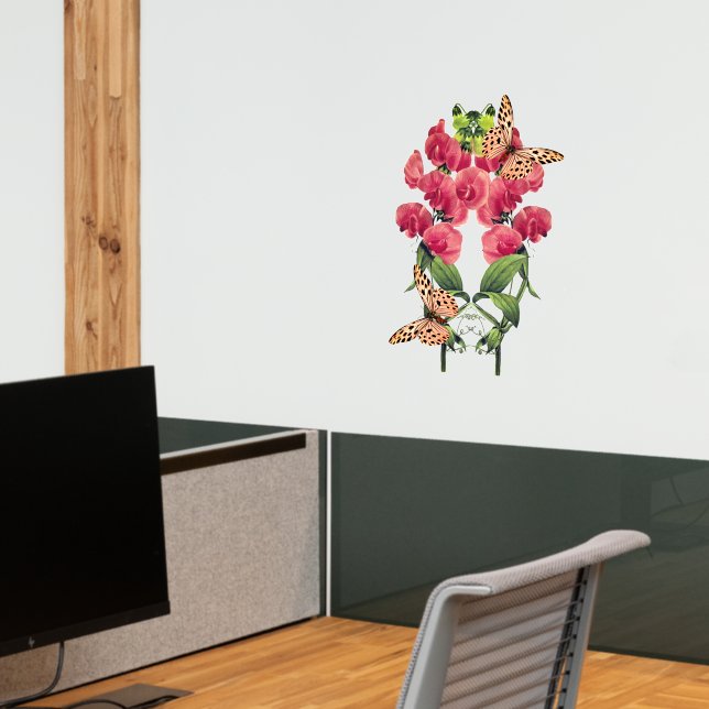 Sweet Pea Flowers And Butterflies Wall Decal (Office 2)