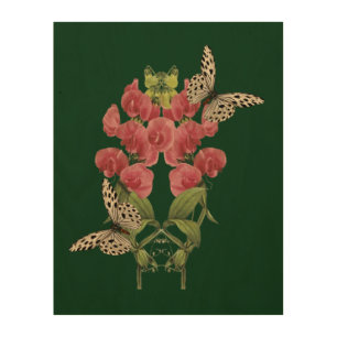 Sweet Pea Flowers And Butterflies    Wood Wall Art