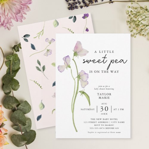 Sweet Pea Flowers  Girl Baby Shower Invitation