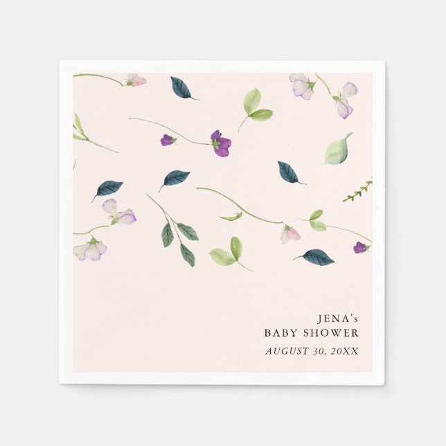 Sweet Pea Flowers | Girl Baby Shower Napkins (Front)