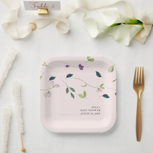 Sweet Pea Flowers | Girl Baby Shower Paper Plates (Wedding)