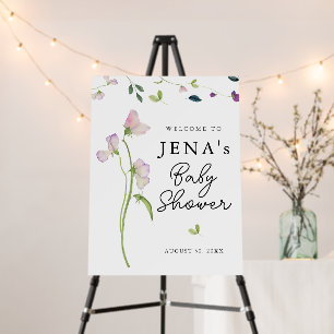 Sweet Pea Flowers Girl Baby Shower Welcome Sign