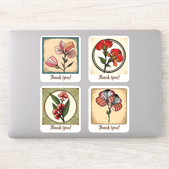 Sweet pea Flowers Groovy Retro Personalized Sticker (Computer)