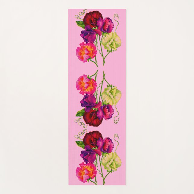 sweet pea flowers in pink and purple yoga mat (Front)
