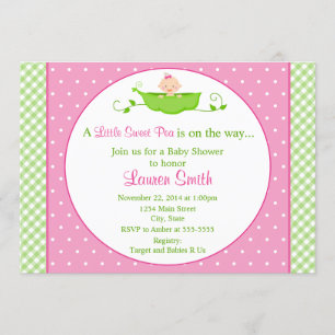 Sweet Pea Girl Baby Shower Invitation 5x7 Card