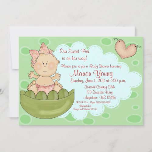 Sweet Pea Girls Baby Shower Invitation