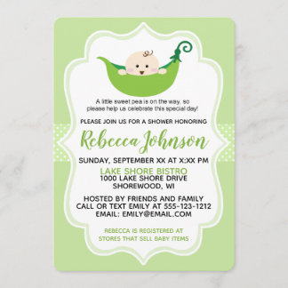 Sweet Pea Green Baby Shower Invitation customize