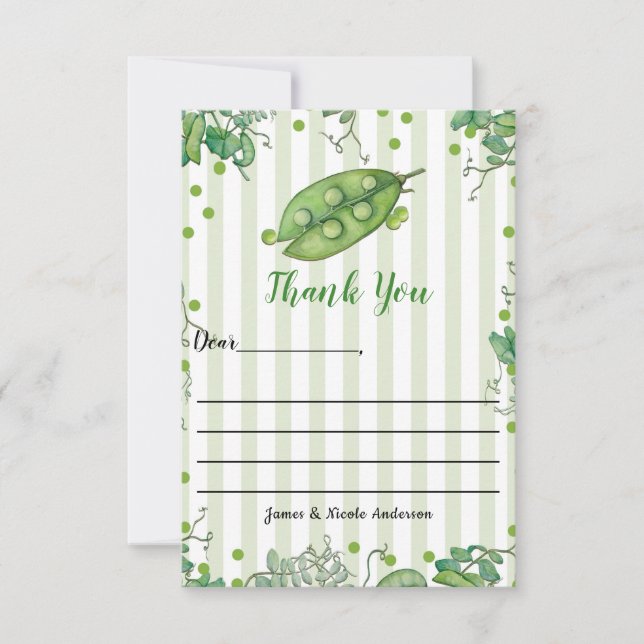 Sweet Pea Green Whimsical Baby Shower Thank You Card (Front)