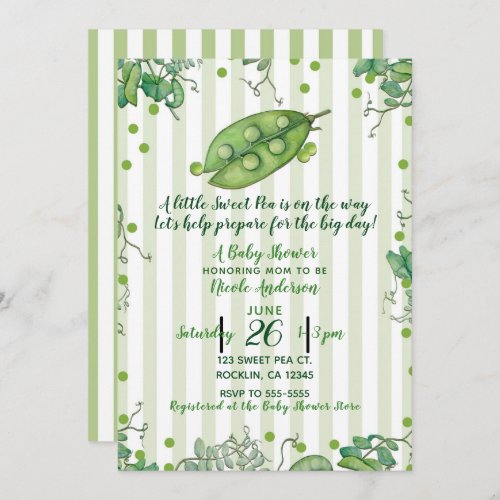 Sweet Pea Green Whimsical Polka Dot Baby Shower Invitation