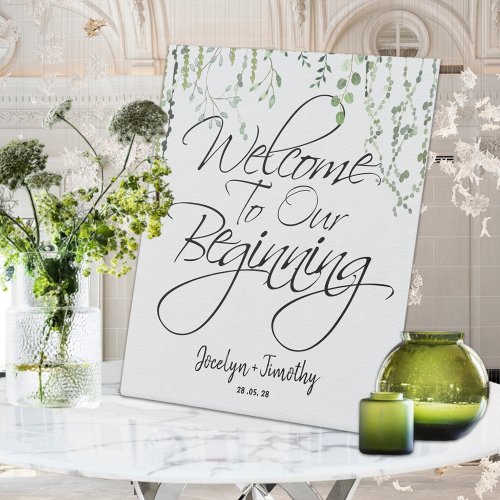Sweet Pea Greenery Vines Welcome To Our Beginnning Pedestal Sign