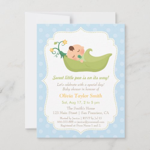 Sweet Pea in a Pod Baby Boy Shower Invitations