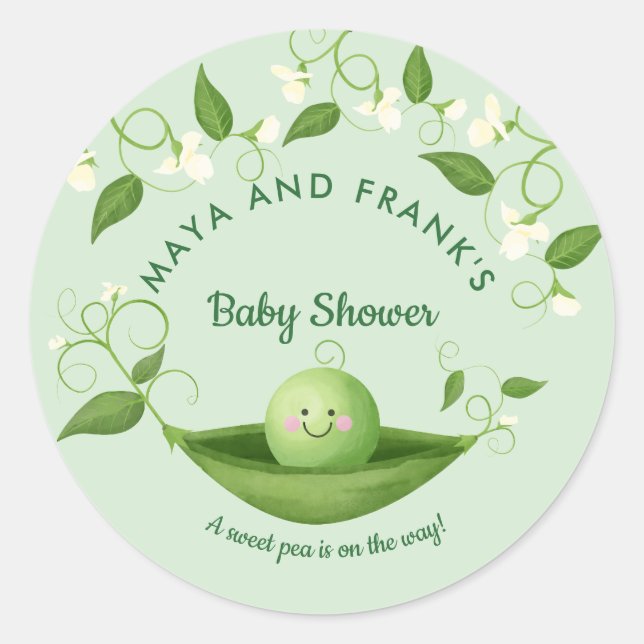 Sweet Pea in a Pod Baby Shower   Classic Round Sti Classic Round Sticker (Front)