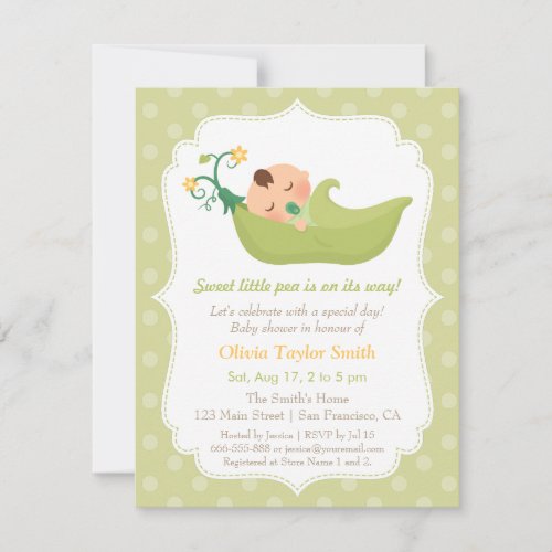 Sweet Pea in a Pod Boy Baby Shower Invitations