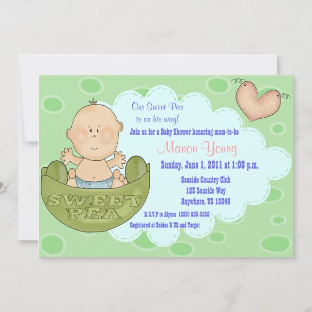 Sweet Pea in Pod Boys Baby Shower Invitation (Front)
