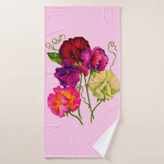 sweet pea in purple and pink bath towel set