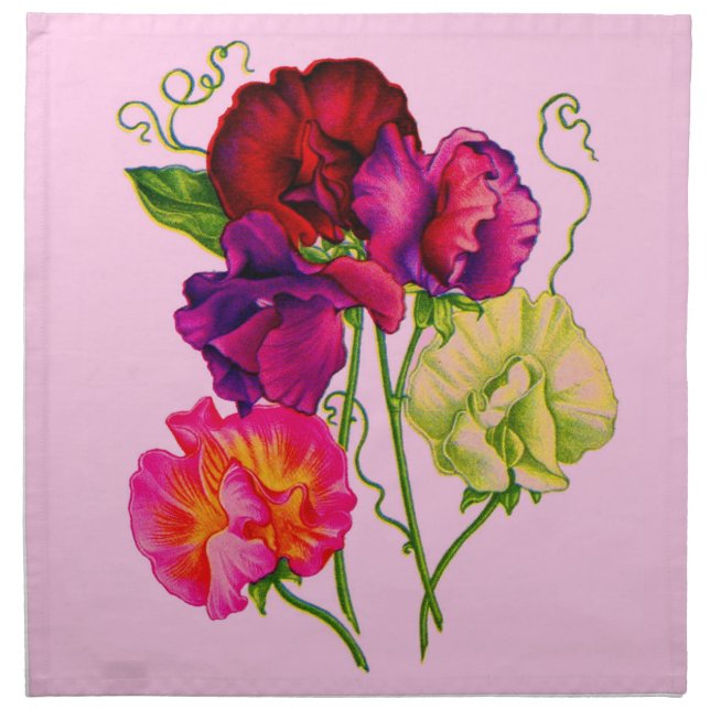 sweet pea in purple and pink cloth napkin (Front)