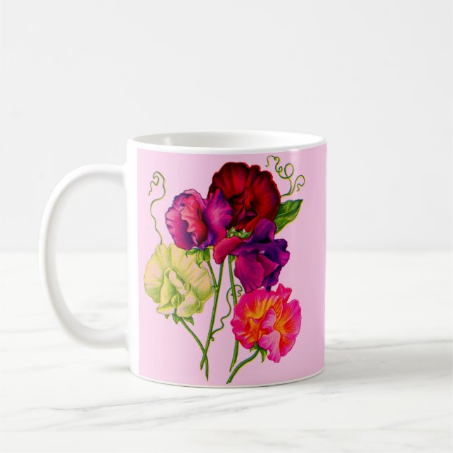 sweet pea in purple and pink coffee mug (Left)