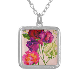sweet pea in purple and pink silver plated necklace
