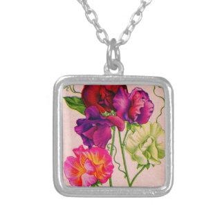 sweet pea in purple and pink silver plated necklace