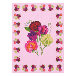 sweet pea in purple and pink tablecloth