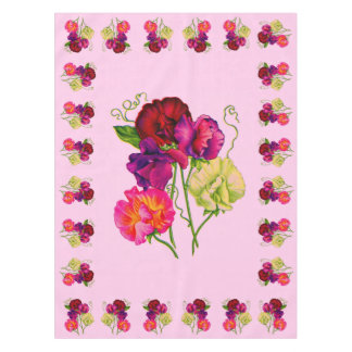 sweet pea in purple and pink tablecloth