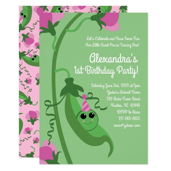 Sweet Pea Is One 1st Birthday Cute Invitations Zazzle Sweet Pea Is One 1st Birthday Cute