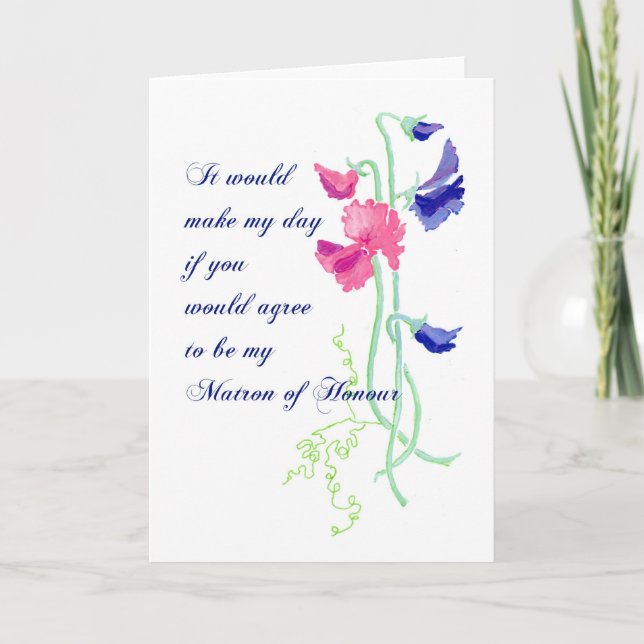 Sweet Pea Matron of Honor Request Card (Front)