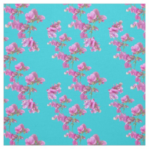 Sweet pea on Blue Fabric