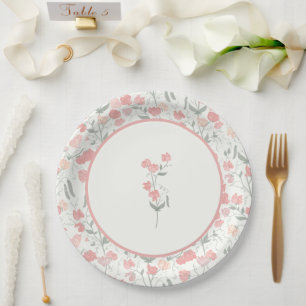 Sweet Pea Pink Floral Wedding Cream Paper Plates
