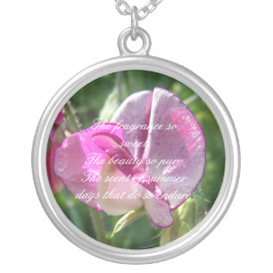 Sweet pea poetry silver plated necklace