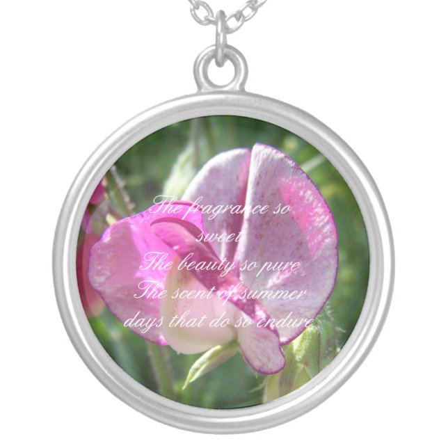Sweet pea poetry silver plated necklace (Front)