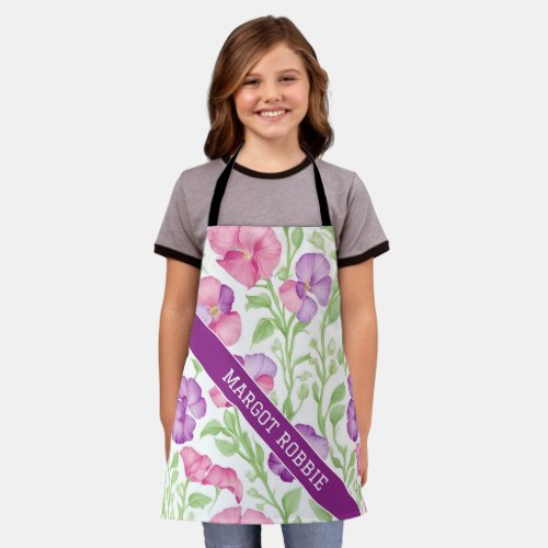 Sweet pea Watercolor Colorful Personalized Pattern Apron