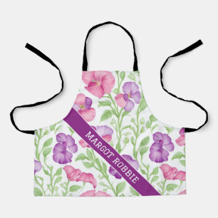 Sweet pea Watercolor Colorful Personalized Pattern Apron