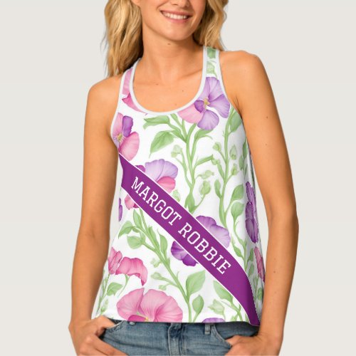 Sweet pea Watercolor Colorful Personalized Pattern Tank Top
