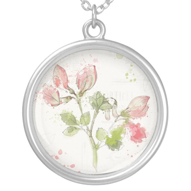 Sweet Pea watercolor Silver Plated Necklace (Front)