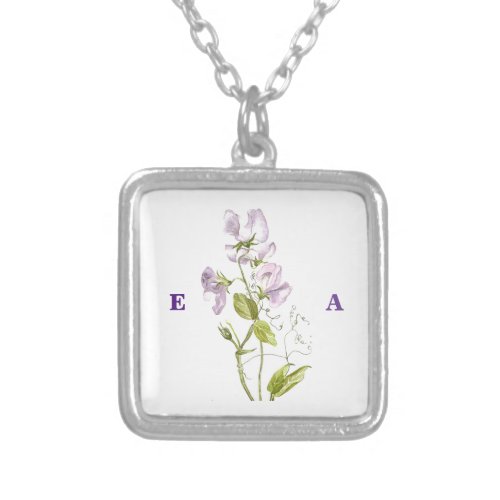 sweet pea with monogram silver plated necklace