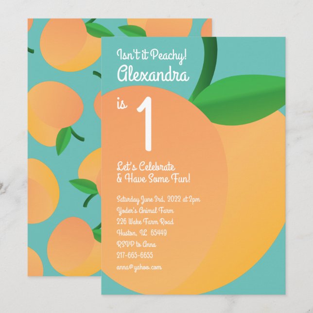 Sweet Peach 1st Birthday Cute Invitations (Front/Back)
