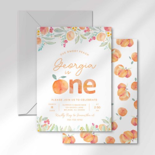 Sweet Peach 1st Birthday Invitation