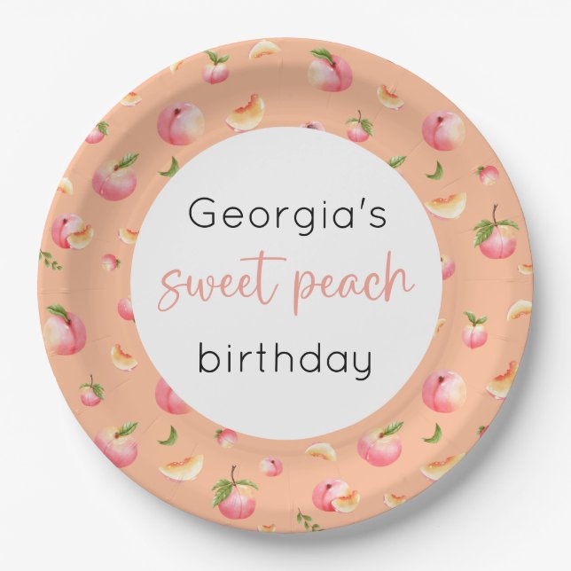 Sweet Peach 1st Birthday Paper Plates (Front)