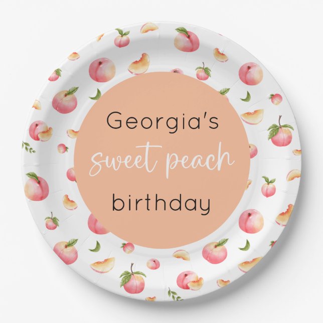 Sweet Peach 1st Birthday Paper Plates (Front)