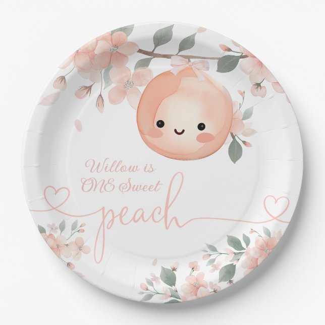 Sweet Peach 1st Birthday Paper Plates (Front)