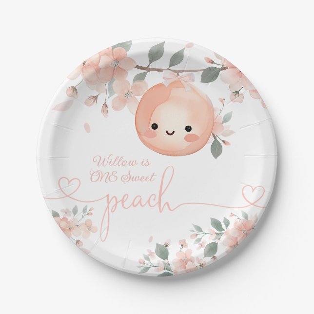 Sweet Peach 1st Birthday Paper Plates (Front)