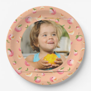 Sweet Peach 1st Birthday Photo Paper Plates