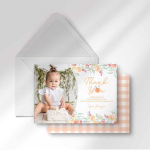 Sweet Peach 1st Birthday Thank You Card