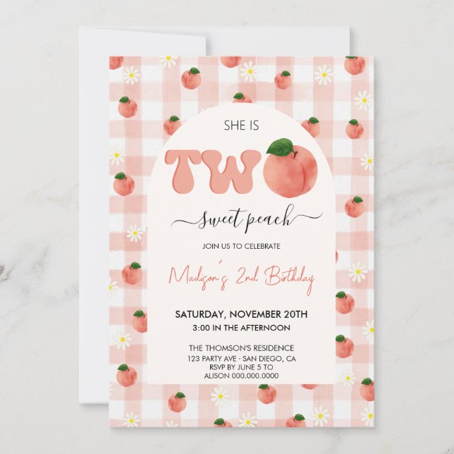  Sweet Peach 2nd Birthday Invitation (Front)