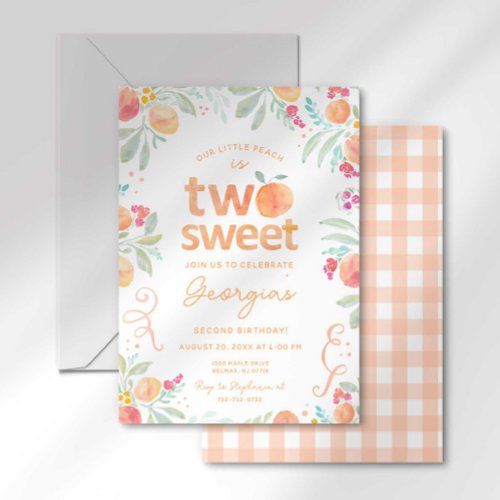 Sweet Peach 2nd Birthday Invitation